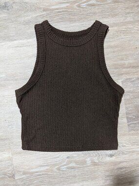 Brown Sleeveless Ribbed Top | Expandable